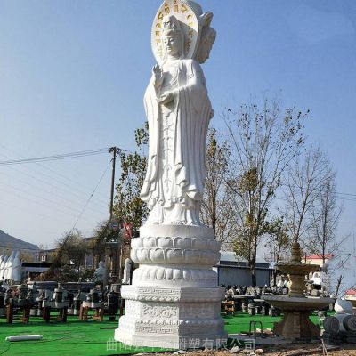 汉白玉三面观音佛像博鱼网页版寺园摆件可定做