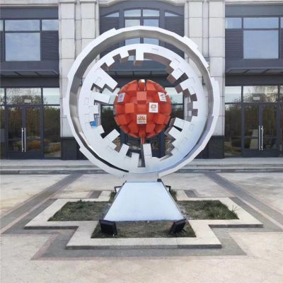 不锈钢创意圆形镂空博鱼网页版 城市小区园林摆件