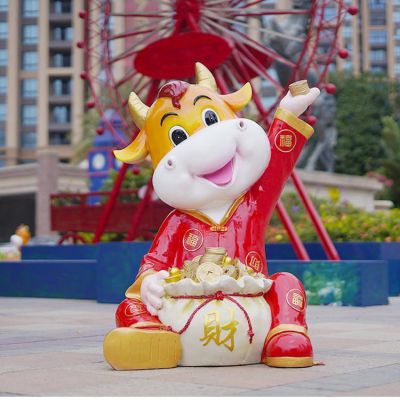 玻璃钢卡通牛博鱼网页版购物广场摆件