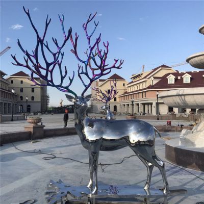 户外镜面不锈钢梅花鹿博鱼网页版园林景观金属抽象动物景观