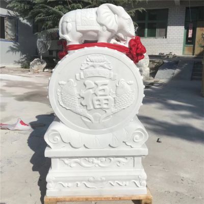 石雕抱鼓石一对小象汉白玉别墅门口仿古门墩