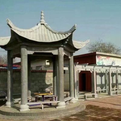 庭院摆放仿古建筑长廊青石凉亭