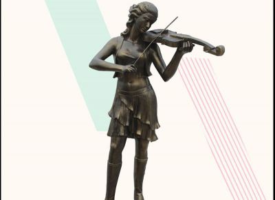 公园仿真铜铸女人拉小提琴博鱼网页版