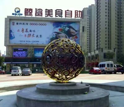 户外大厦喷泉中的装饰品不锈钢镂空球博鱼网页版
