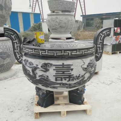 龙凤浮雕青石园林景观摆放圆形香炉博鱼网页版