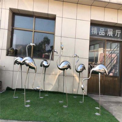 抽象动物景观不锈钢镜面火烈鸟