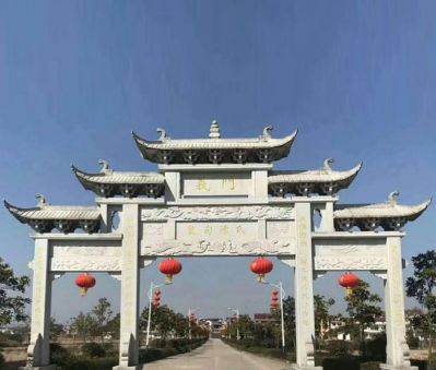 村口三门牌楼大理石装饰摆件