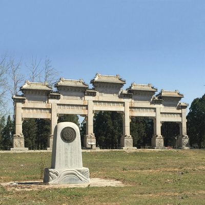 景区三间四柱仿古楼门石雕牌坊