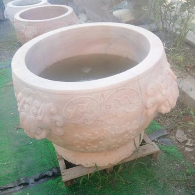庭院摆放晚霞红雕刻圆形仿古养鱼水缸博鱼网页版