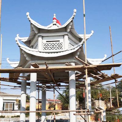 农场池塘摆放雕刻镂空青石凉亭博鱼网页版