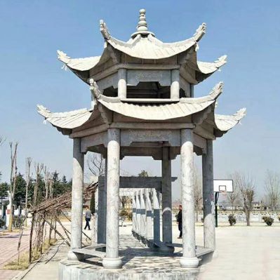 文化体育场摆放花岗岩双层凉亭博鱼网页版