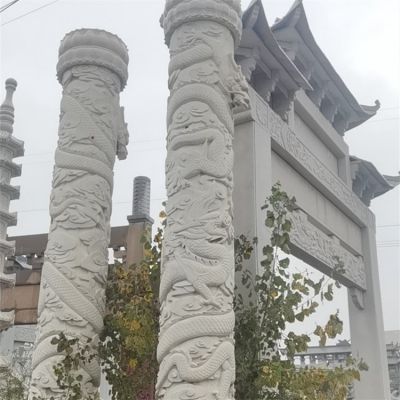 大理石石雕户外广场浮雕盘龙石柱博鱼网页版
