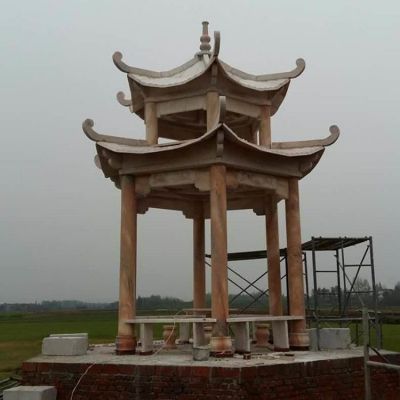 户外公园晚霞红双层凉亭博鱼网页版