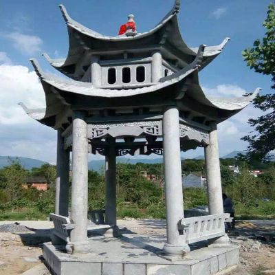 大理石石雕户外园林双层凉亭博鱼网页版摆件