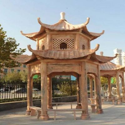  公园 古建休闲石雕亭子晚霞红户外石凉亭 精雕单层六角凉亭博鱼网页版