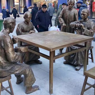 民俗情景小品玻璃钢仿铜户外园林景观喝茶吃点心的人物博鱼网页版
