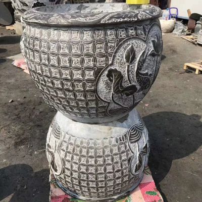 青石仿古石雕花盆鱼缸
