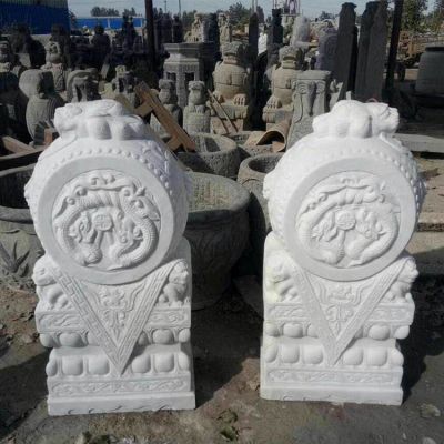 石雕门墩一对汉白玉抱鼓石别墅门口摆件