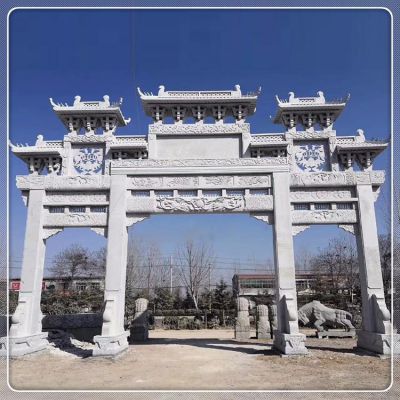 大型大理石石雕景区街道三门四柱门楼博鱼网页版