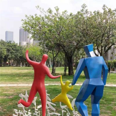 抽象人物博鱼网页版  户外园林一家三口人物景观摆件