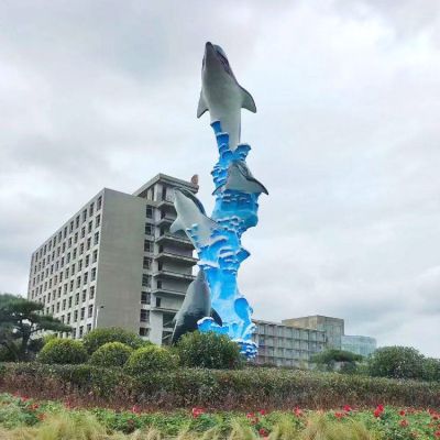 玻璃钢彩绘海豚广场创意景观标识博鱼网页版