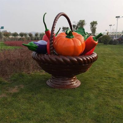 广场大型果篮博鱼网页版玻璃钢彩绘仿真植物蔬菜
