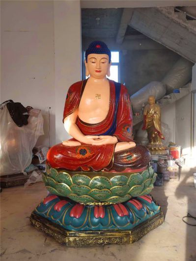 玻璃钢彩绘坐在莲花座上的三圣博鱼网页版