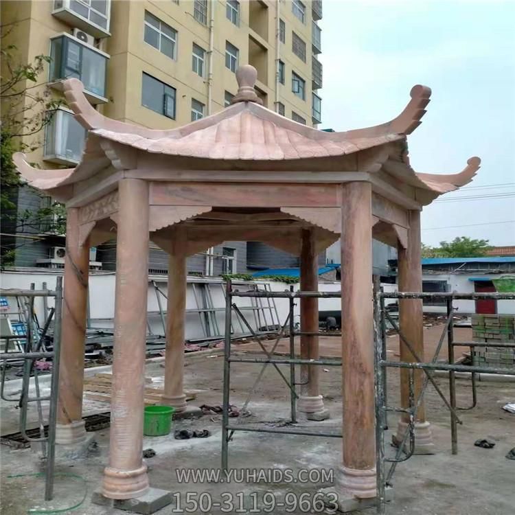 晚霞红天然石材石亭小区古建六角凉亭博鱼网页版