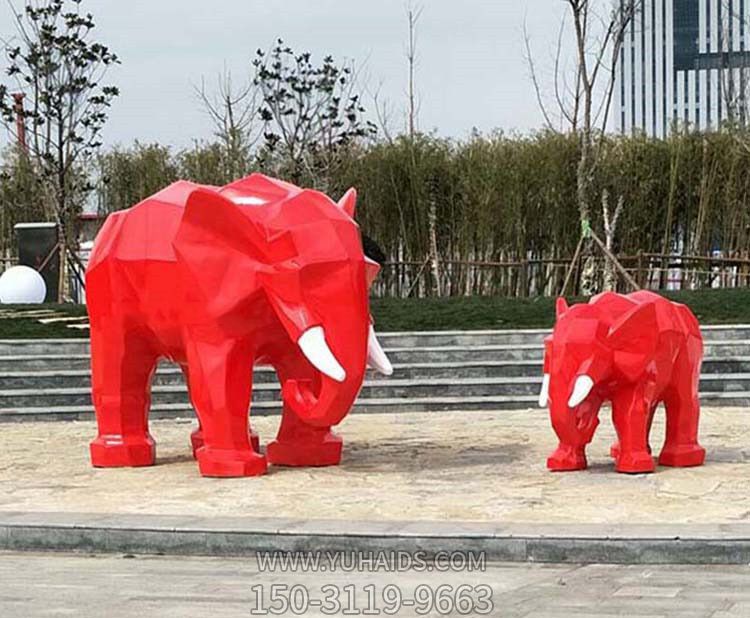 公园景区大象景观玻璃钢彩绘红色几何大象博鱼网页版
