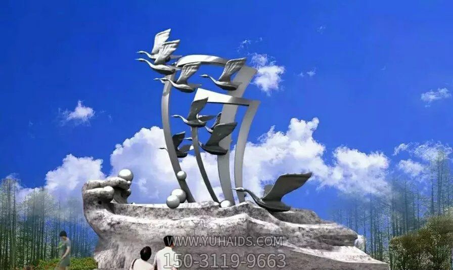 城市公园不锈钢创意飞翔白天鹅博鱼网页版
