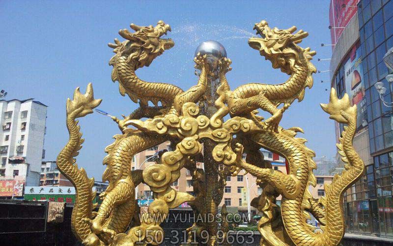 商业广场摆放双龙戏珠喷水喷泉景观铜雕博鱼网页版