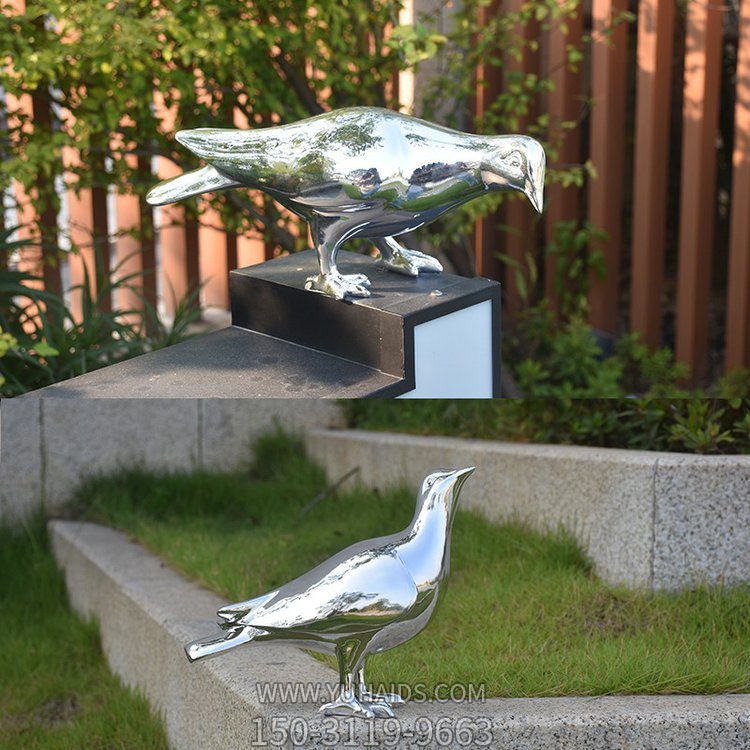 小区草地装饰不锈钢镜面抛光鸽子景观小品博鱼网页版