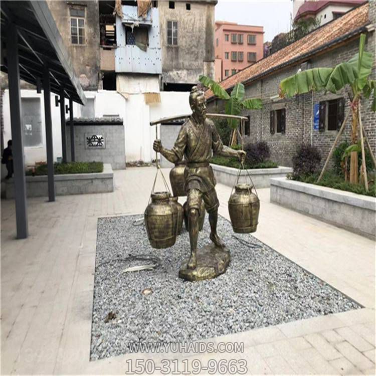 景区园林摆放玻璃钢仿铜挑酒坛子古代人物民俗小品博鱼网页版