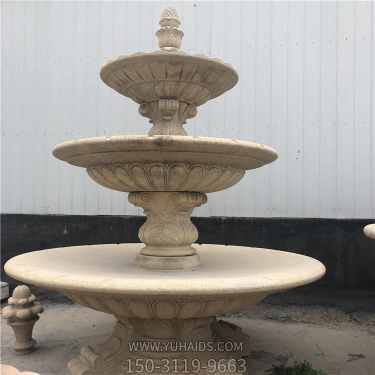 石雕喷泉黄锈石水钵大型庭院水池流水摆件博鱼网页版