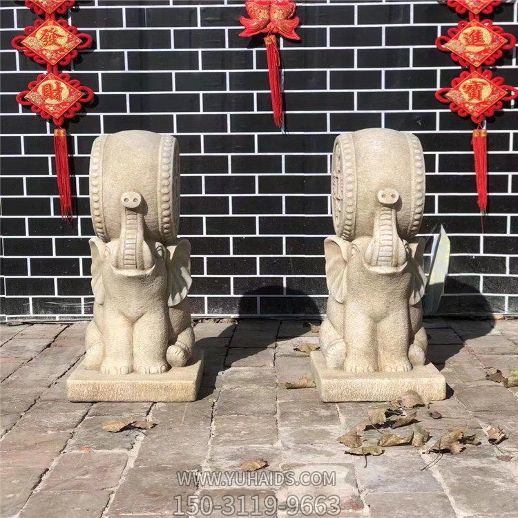 仿古做旧花岗岩雕刻小象抱鼓石庭院门口门墩博鱼网页版