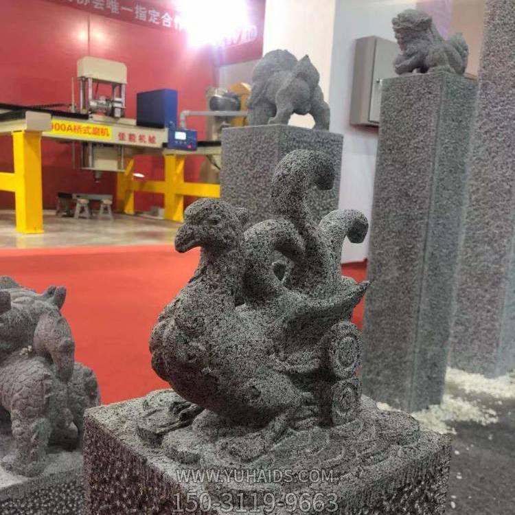 花岗岩芝麻黑雕刻四大神兽抱鼓石庭院摆件博鱼网页版