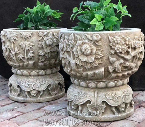 庭院摆放仿古雕刻花纹花盆博鱼网页版
