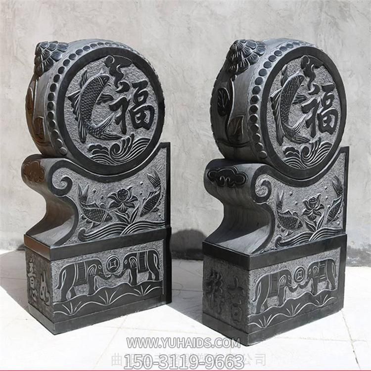 青石浮雕鲤鱼福字抱鼓石庭院摆放门墩博鱼网页版
