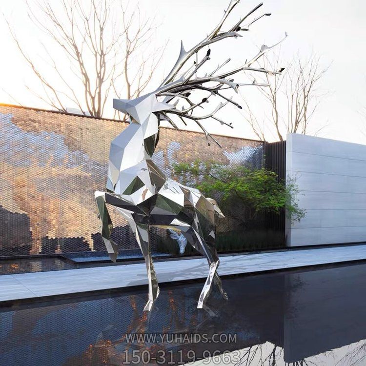 不锈钢几何镜面鹿角梅花鹿酒店水景观动物博鱼网页版