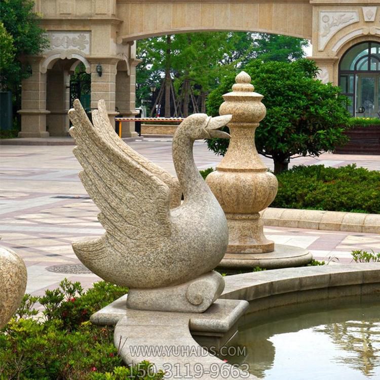 黄锈岩雕刻天鹅喷水石雕小区欧式喷泉摆件博鱼网页版