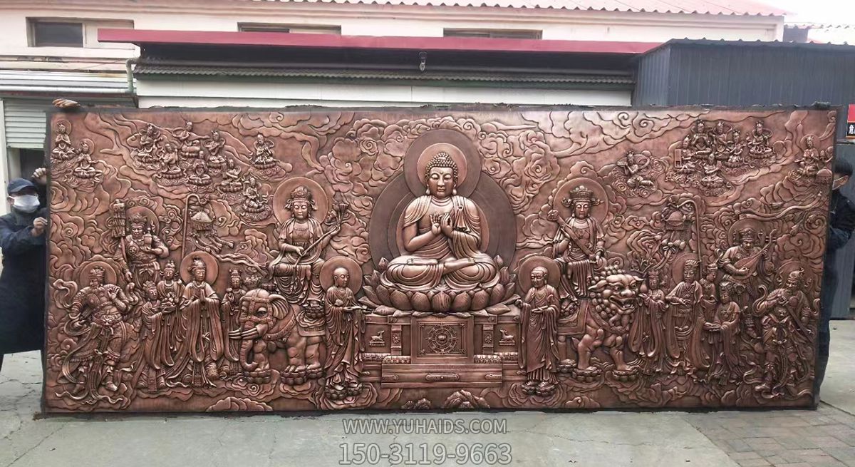 紫铜锻造“华藏三圣佛”佛教主题浮雕壁画博鱼网页版
