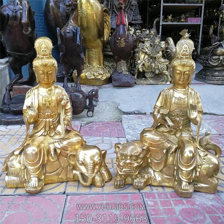 铜雕寺庙供奉佛像文殊普贤博鱼网页版