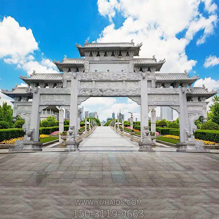 景区广场装饰大理石雕刻三门五楼石牌坊博鱼网页版