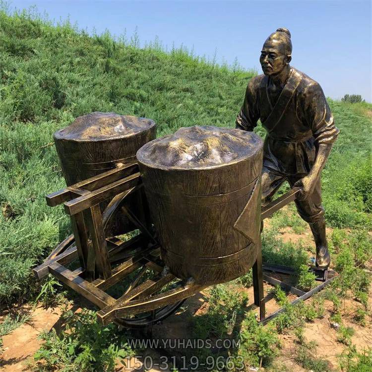 民俗小品玻璃钢仿铜推推车人物景观博鱼网页版