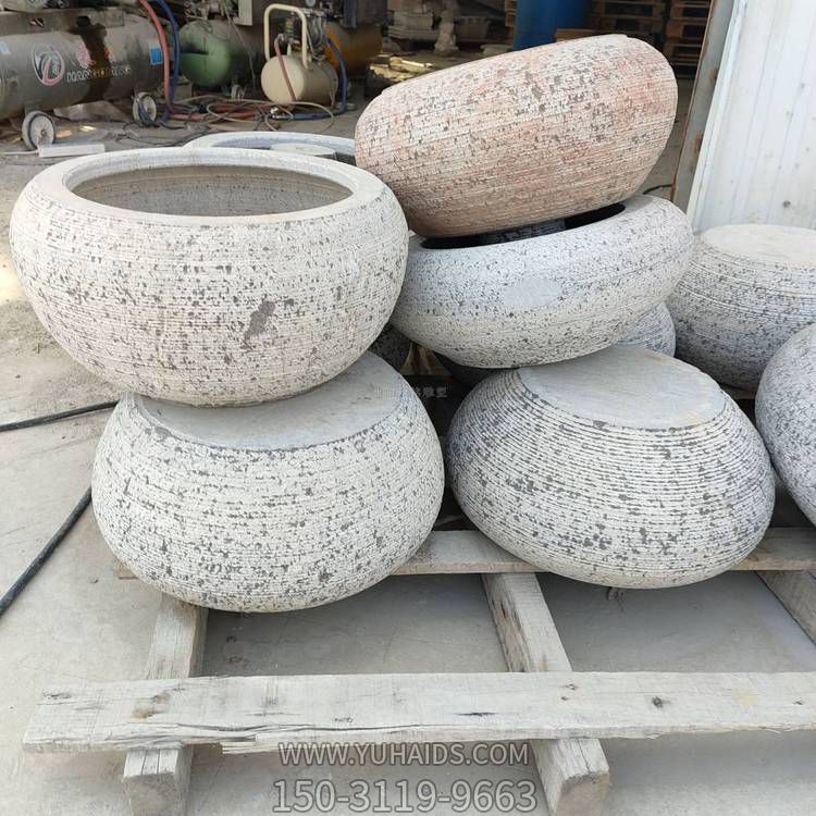 砂岩雕刻中式花盆水钵庭院装饰摆件博鱼网页版