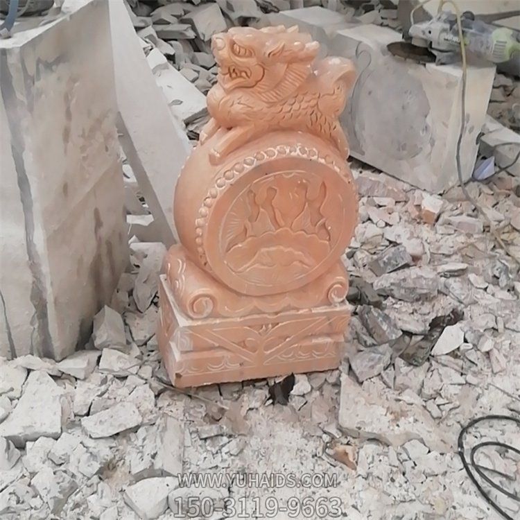 晚霞红大理石石雕庭院门口门墩抱鼓石博鱼网页版