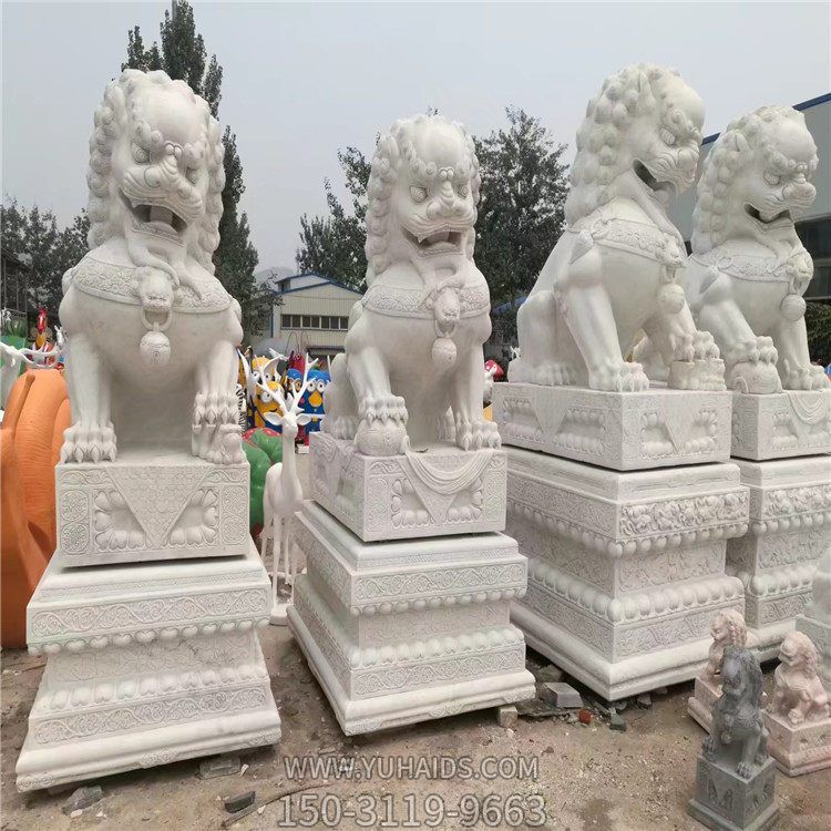 大理石雕刻银行企业大门口摆放汉白玉石狮子一对博鱼网页版