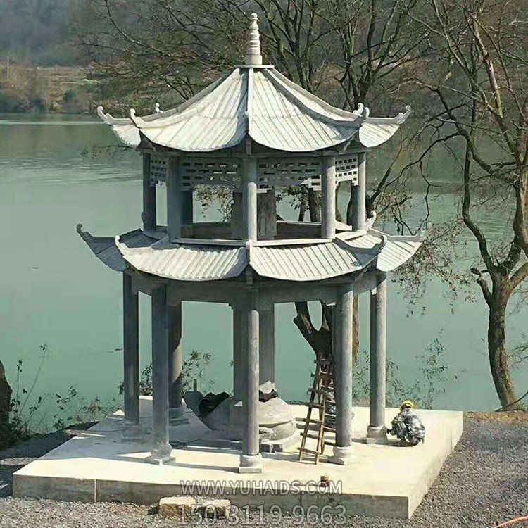 景区湖边摆放青石仿古建筑中式双层凉亭博鱼网页版