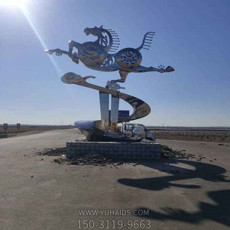 户外广场摆放不锈钢抽象马博鱼网页版景观标识