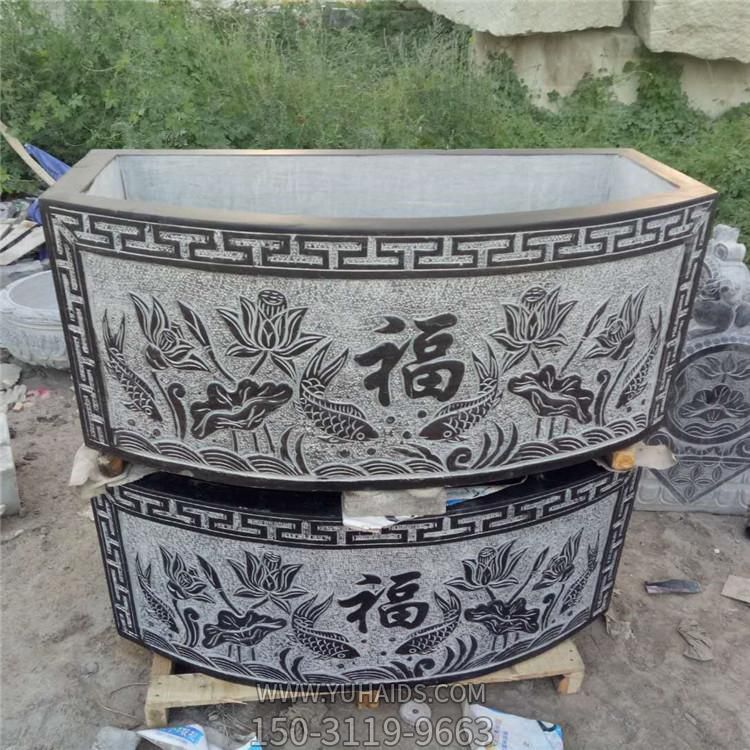 大理石天然椭圆浮雕荷花缸家用流水壁盆博鱼网页版